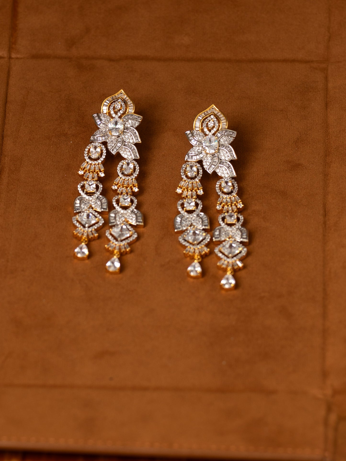 ANITHA long Indian Baguette Style CZ Earrings