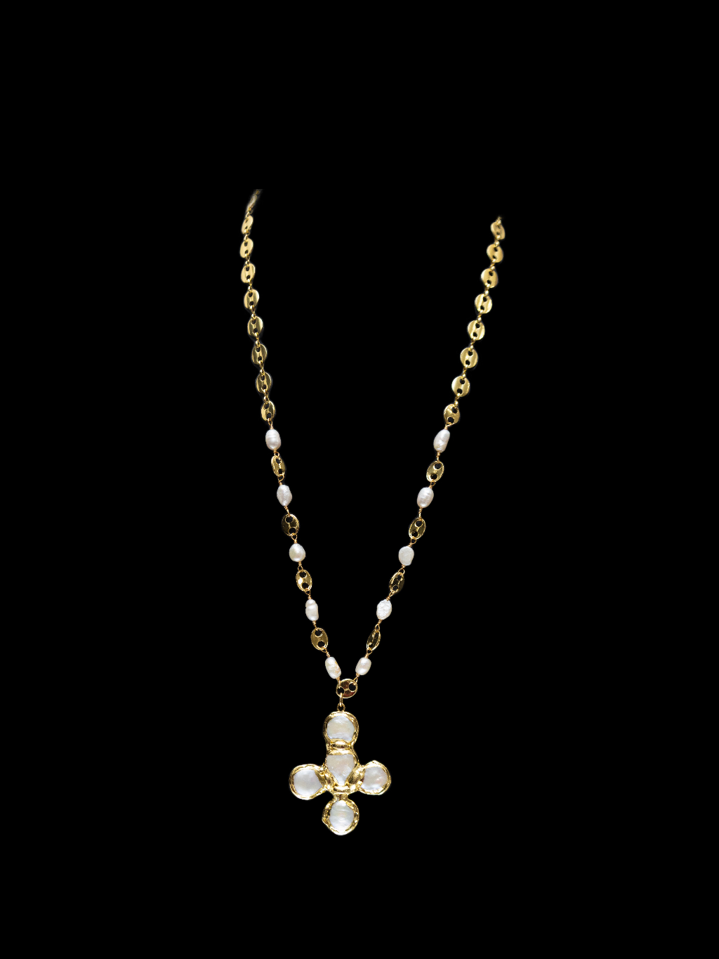 The OPHELIA Handcrafted Fresh Water Pearl  Cross Pendant
