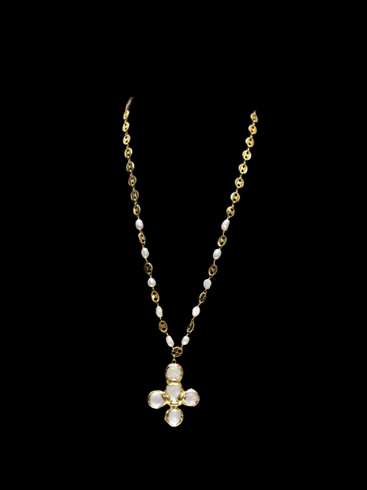 The OPHELIA Handcrafted Fresh Water Pearl  Cross Pendant