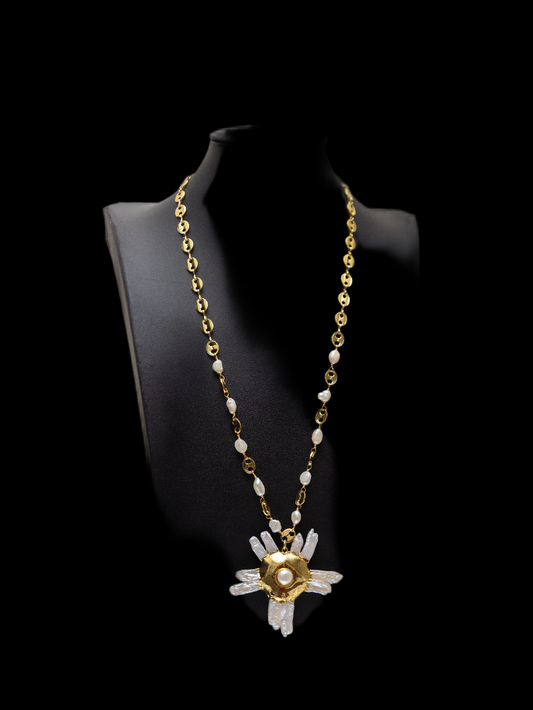 The SOLARA Crystal and Pearl Necklace and Pendant
