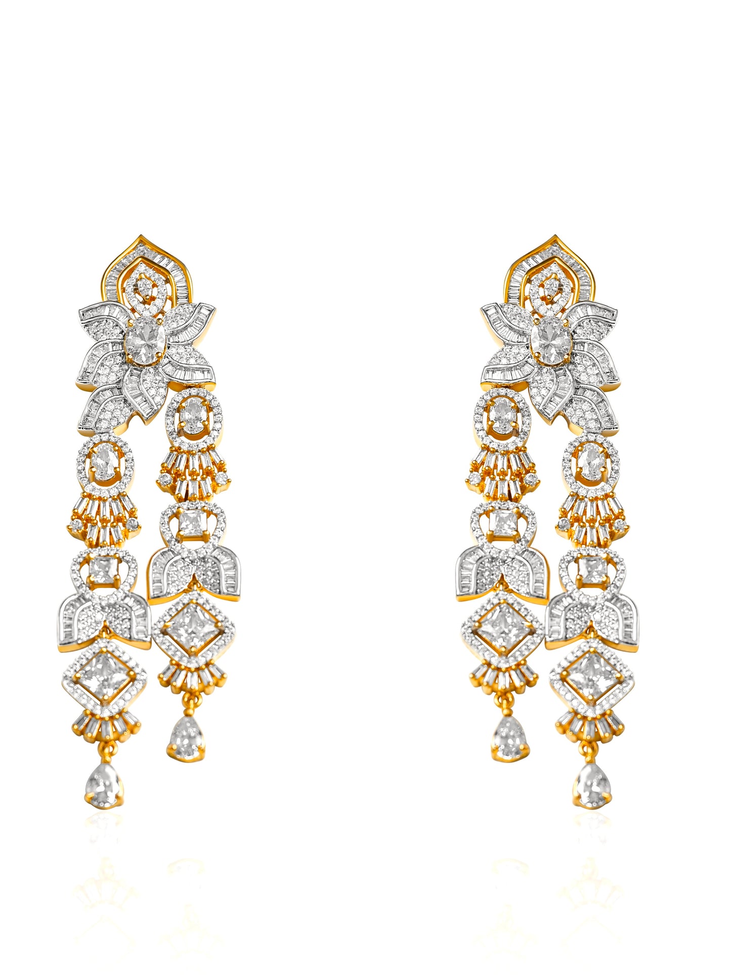 ANITHA long Indian Baguette Style CZ Earrings