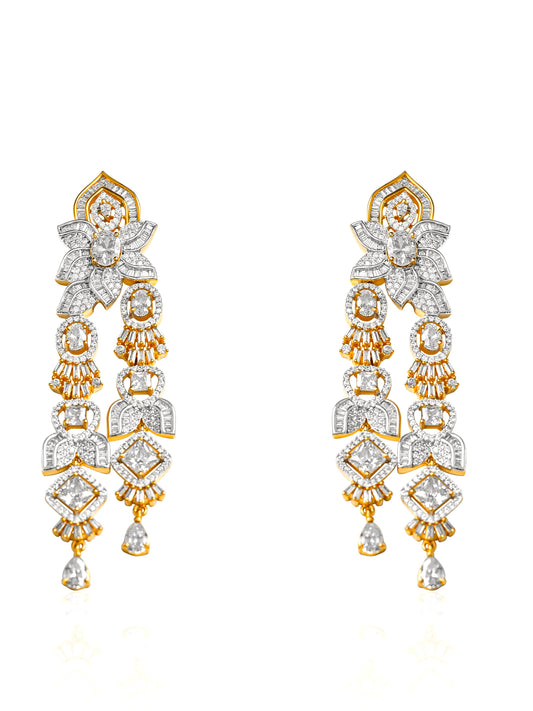ANITHA long Indian Baguette Style CZ Earrings