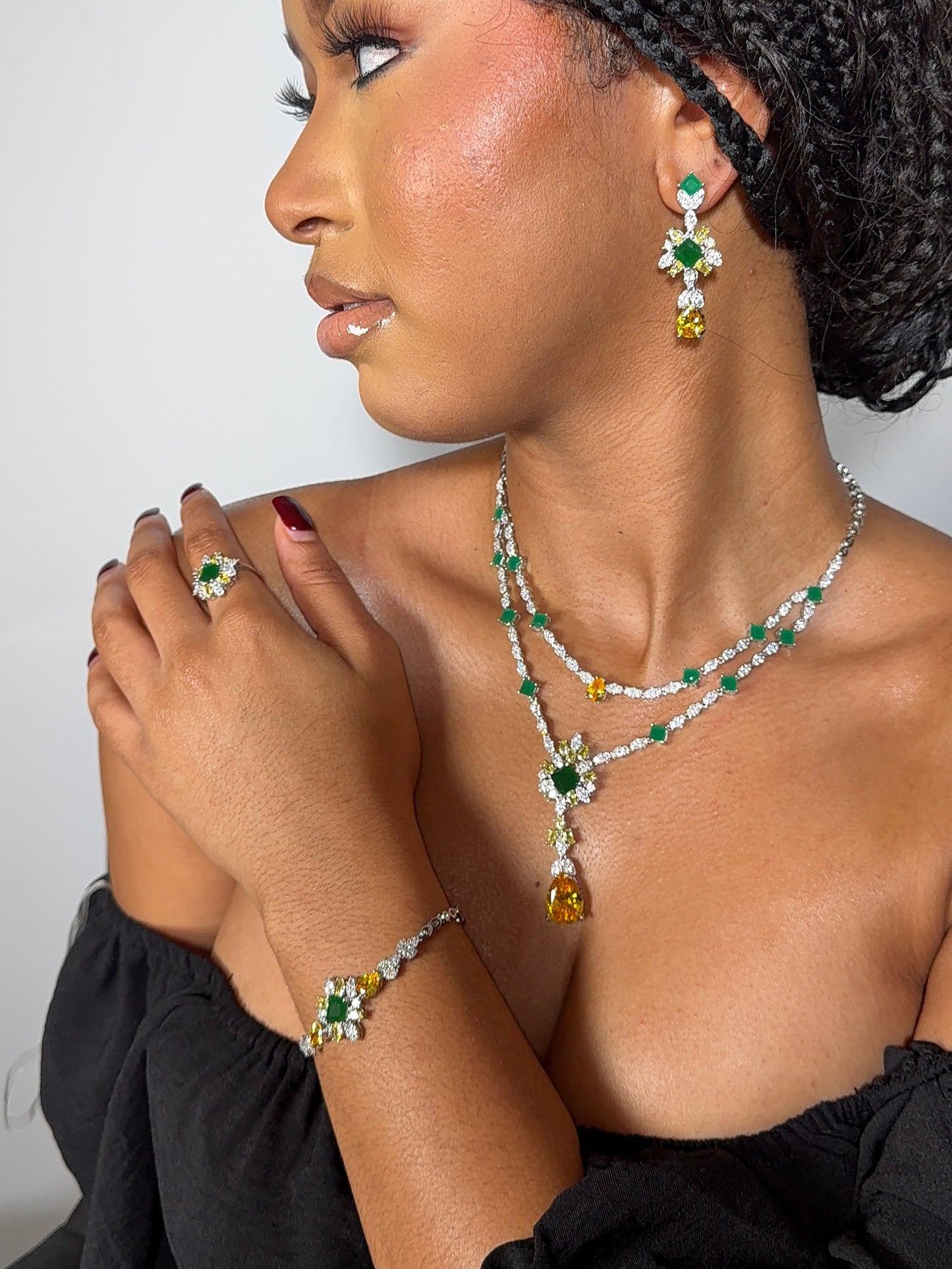 Adela 4 Pcs Necklace , Earring , Bracelet , Ring CZ Set