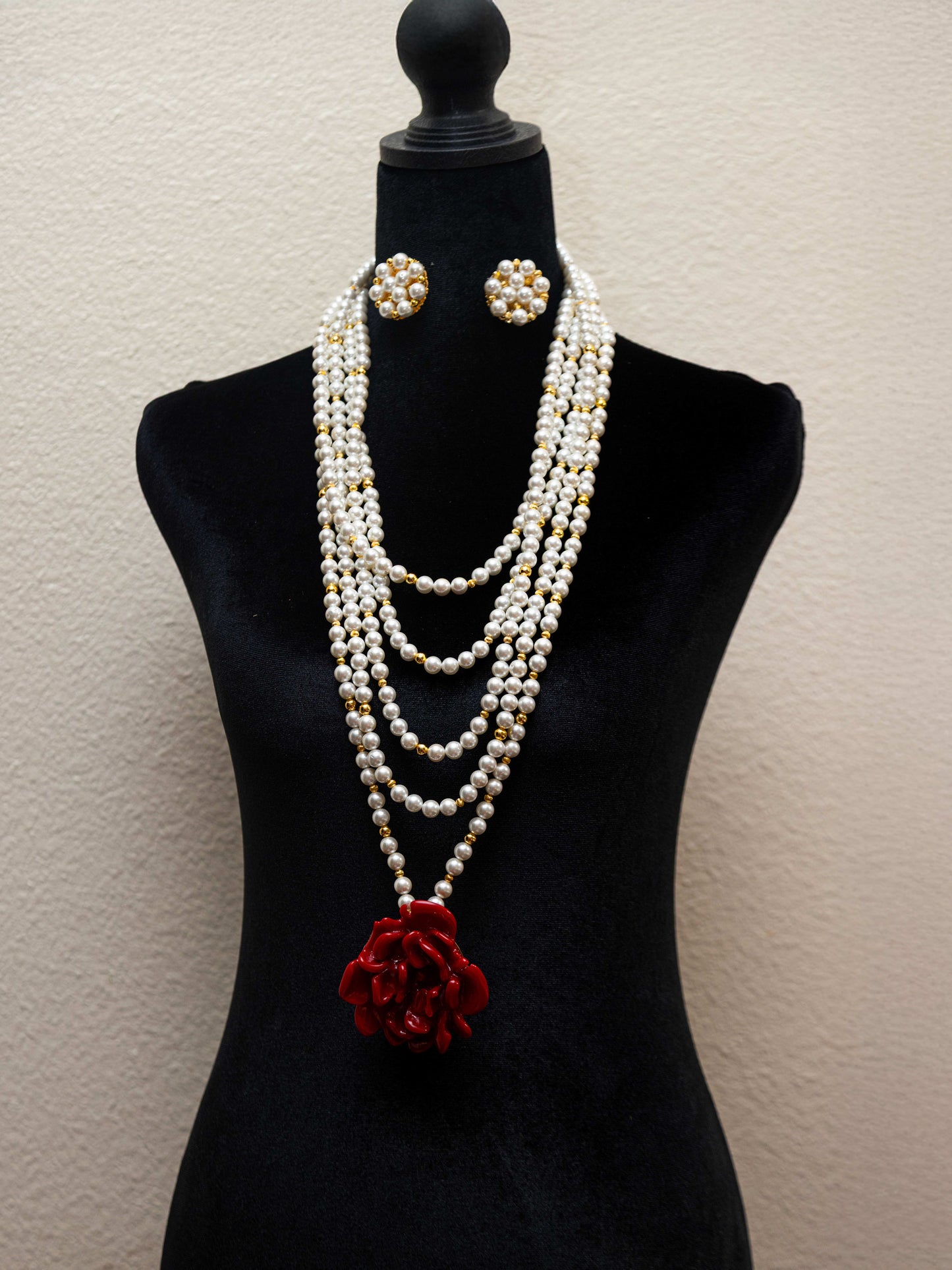 SARAFINA Pearl Statement Set – Handmade Layered Necklace & Earrings