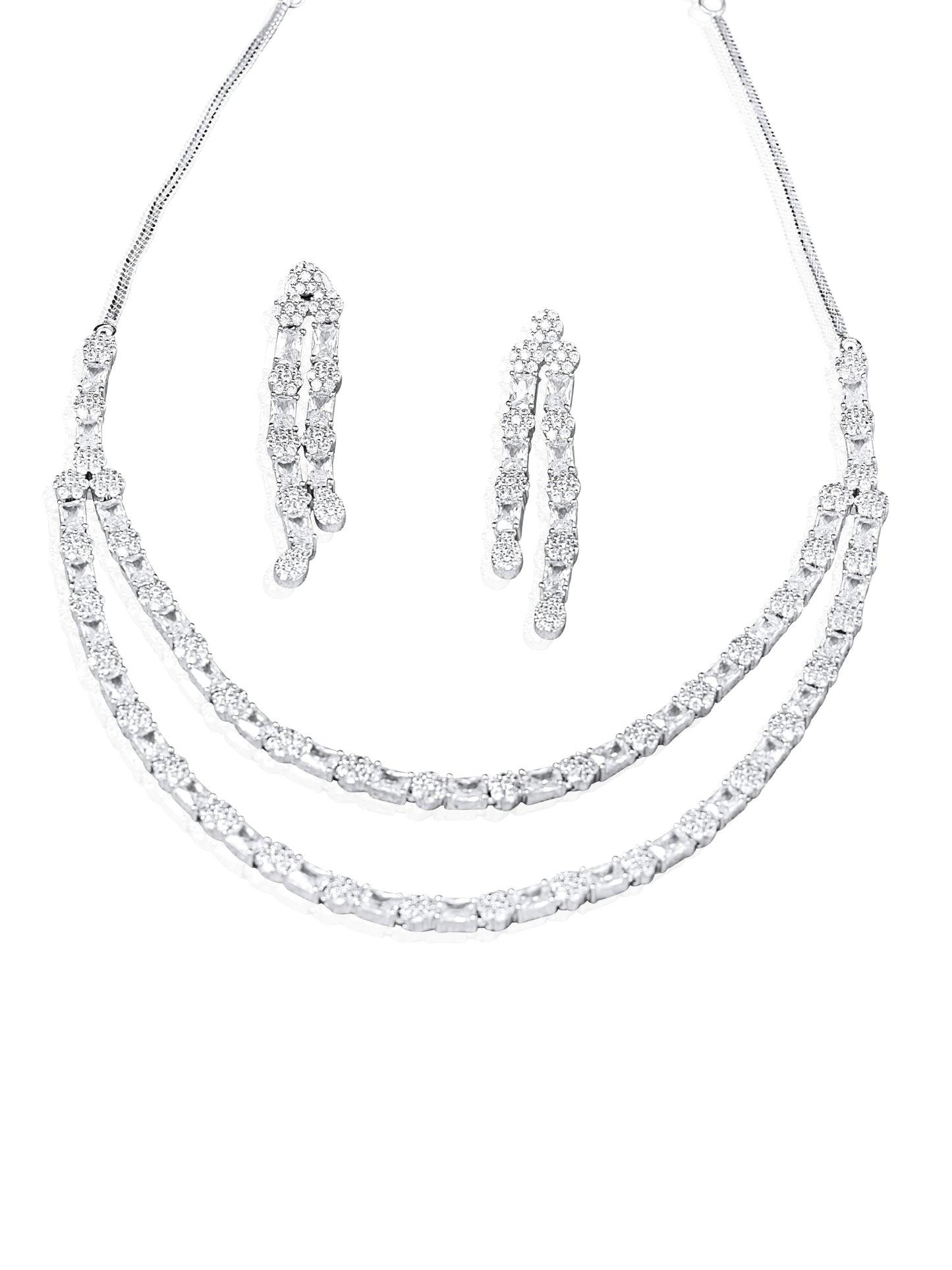 NAVYA Two Tier Cz Earring and Necklace set.
