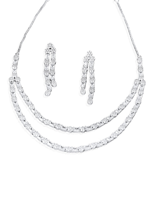 NAVYA Two Tier Cz Earring and Necklace set.