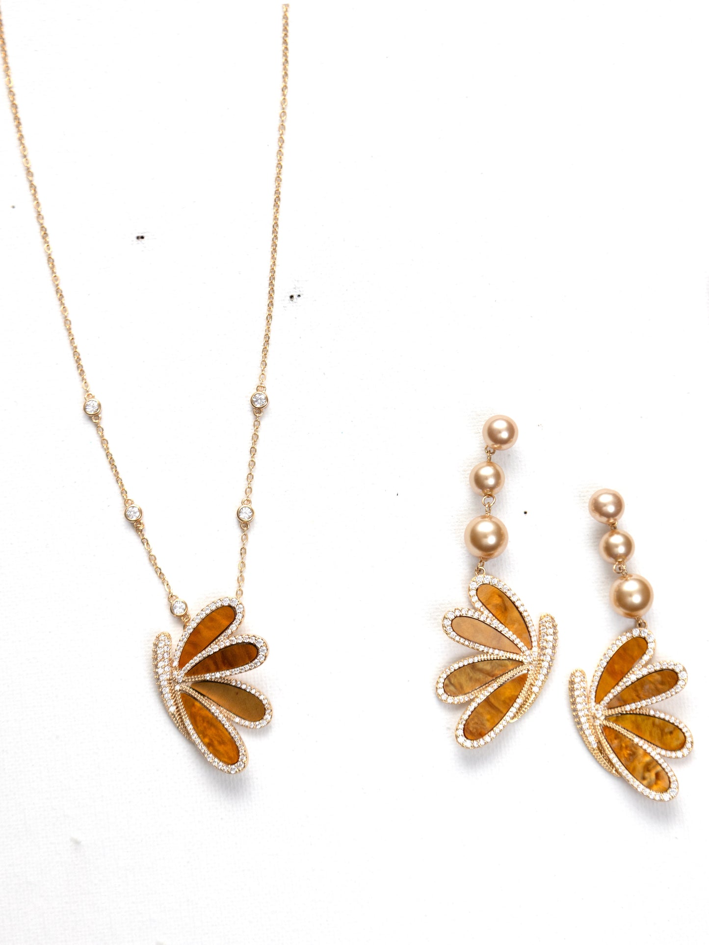 SYLVIÉ Golden Petal Luxe CZ Earrings and Necklace set