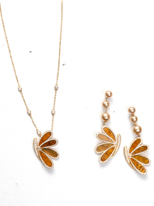 SYLVIÉ Golden Petal Luxe CZ Earrings and Necklace set