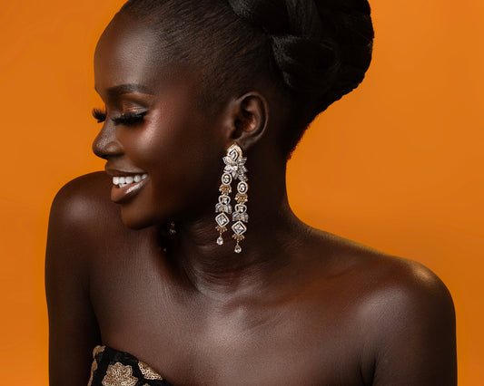 ANITHA long Indian Baguette Style CZ Earrings