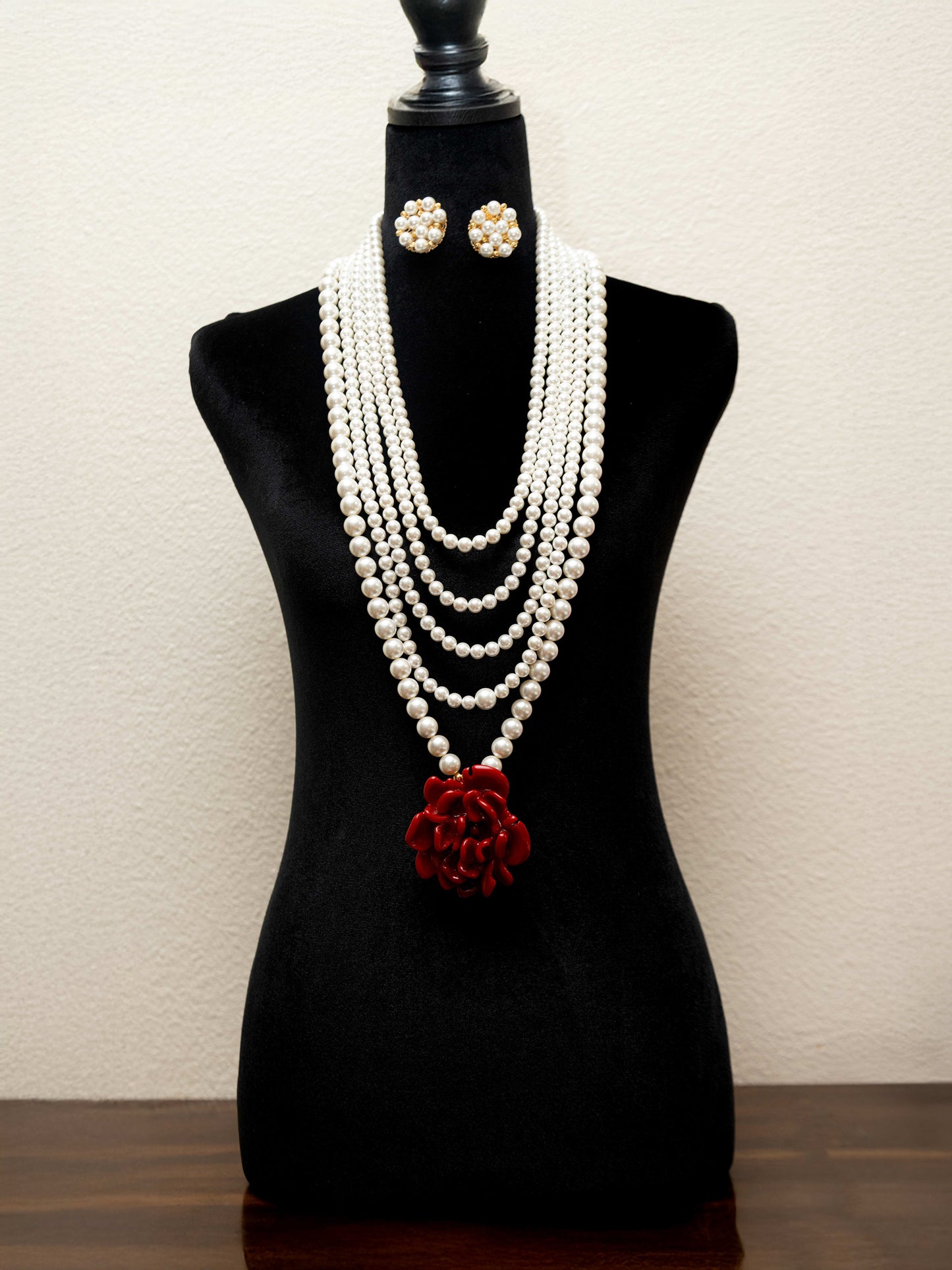 SARAFINA Pearl Statement Set – Handmade Layered Necklace & Earrings