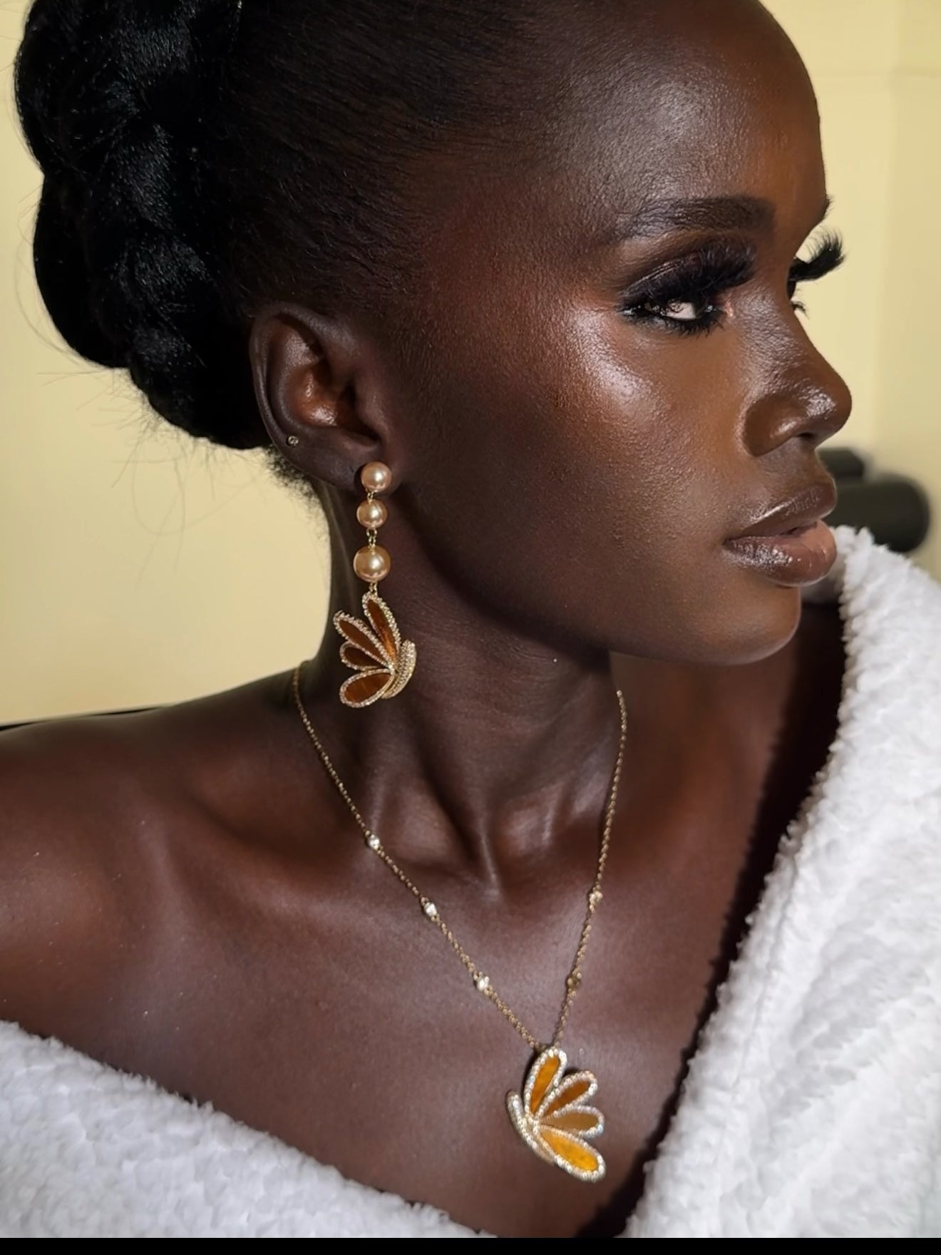 SYLVIÉ Golden Petal Luxe CZ Earrings and Necklace set